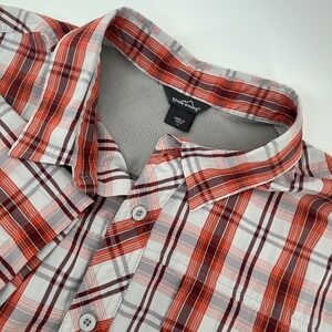 Eddie Bauer Plaid Button Down Shirt Mens XL Orange Short Sleeve Hiking Utility